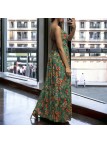 Longue robe avec motif fleuris verte bretelles amovible - 1