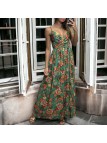Longue robe avec motif fleuris verte bretelles amovible - 2