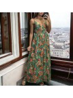 Longue robe avec motif fleuris verte bretelles amovible - 4