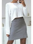 Mini jupe grise évasé en matière pull avec perle - 2