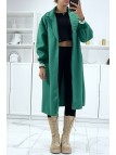 Long manteau over size en vert avec bord côte aux manches - 2