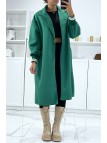 Long manteau over size en vert avec bord côte aux manches - 3