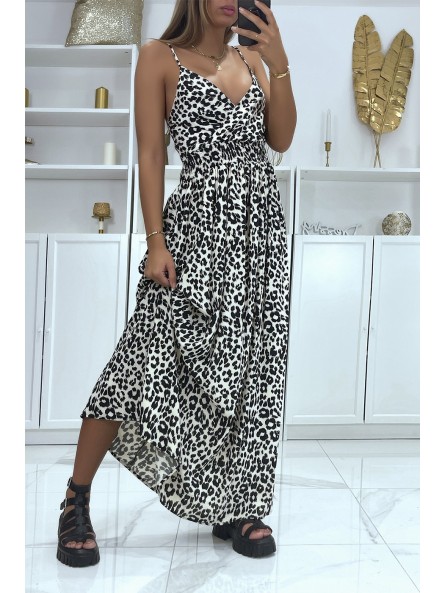 Longue robe motif léopard noir et beige - 2
