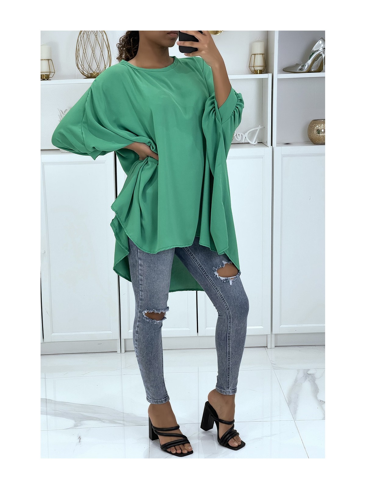 Robe tunique over-size vert très tendance - 1