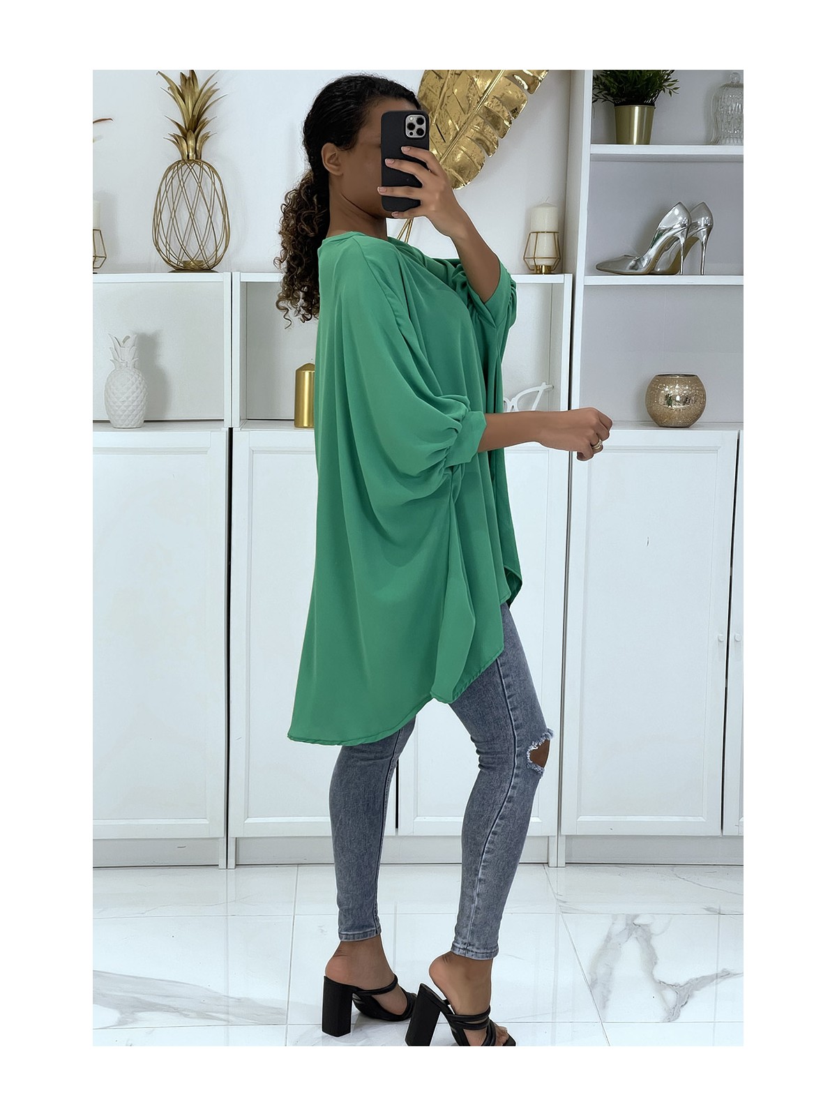 Robe tunique over-size vert très tendance - 5
