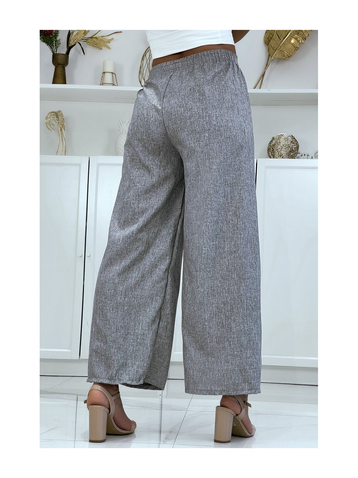 Pantalon palazzo dans une jolie matière gris chiné - 3