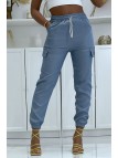 Pantalon jogging cargo couleur jeans - 1