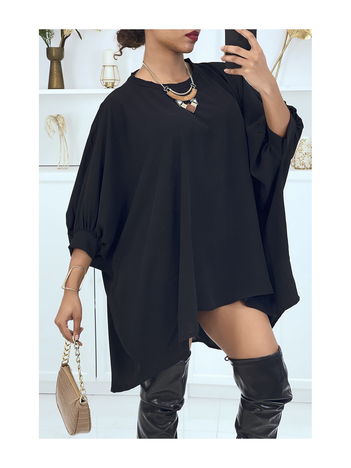 Robe tunique over-size noir très tendance - 1