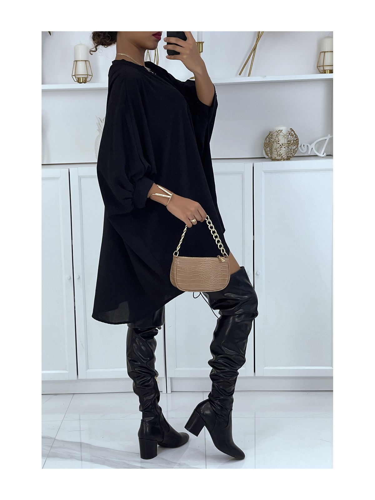 Robe tunique over-size noir très tendance - 3