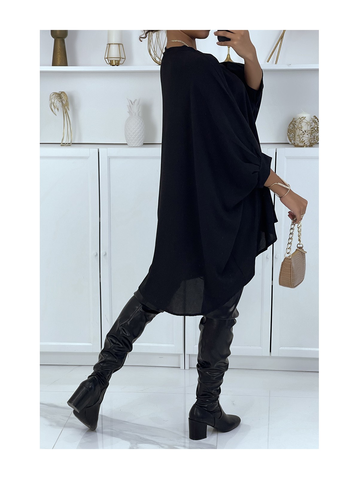 Robe tunique over-size noir très tendance - 4