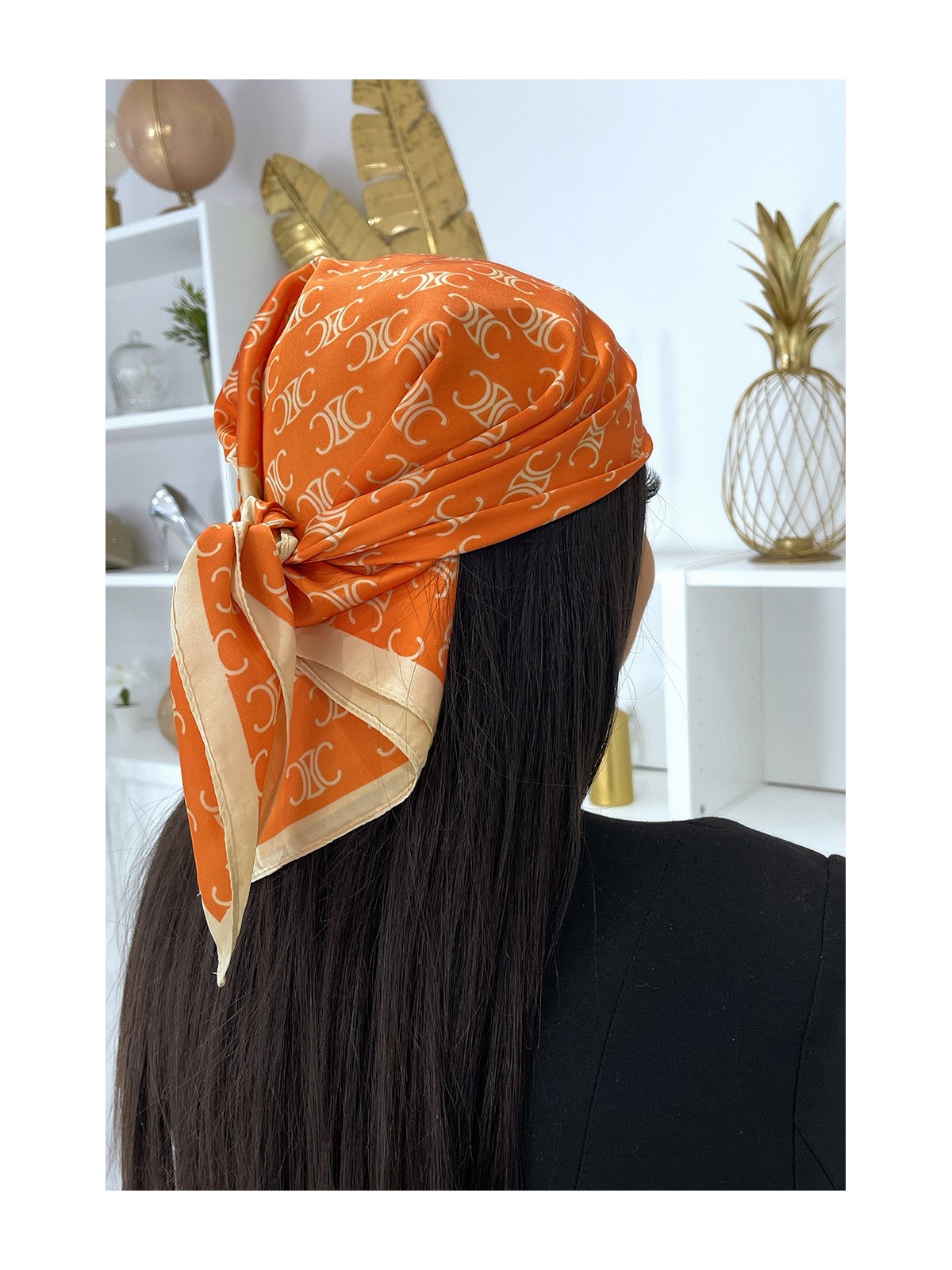 Foulard en soie orange et dorée - 1