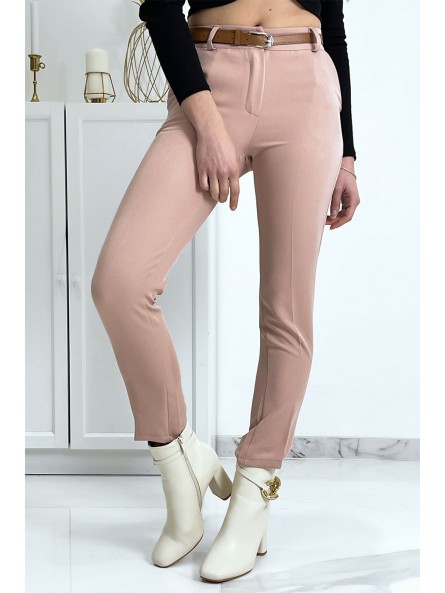 Pantalon working girl rose avec poches et ceinture - 4