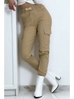 Pantalon treillis beige en strech avec poches - 2