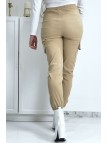 Pantalon treillis beige en strech avec poches - 8