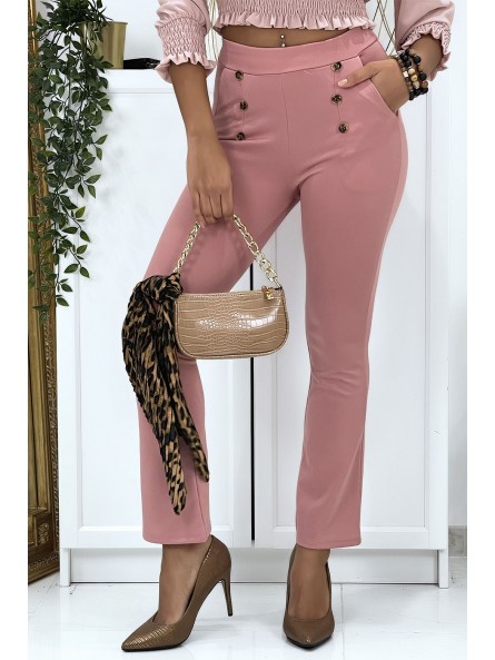Pantalon patte d'eph rose avec boutons et poches - 1