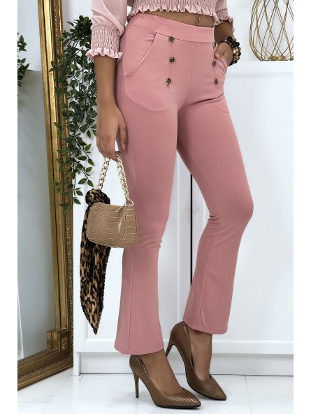 Pantalon patte d'eph rose avec boutons et poches - 3