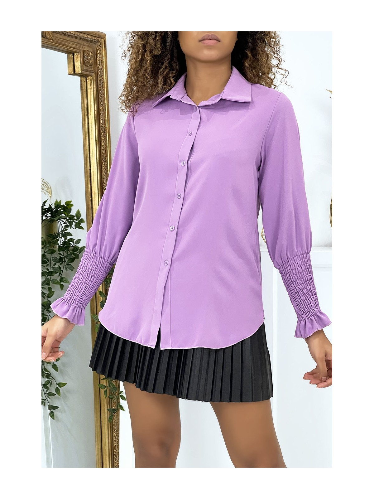 Chemise lilas avec fronce aux manches - 2