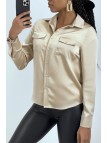 Chemise beige satiné pour femme avec poches - 5