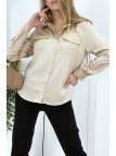Chemise beige satiné pour femme avec poches - 9