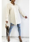 Longue chemise beige très tendance en coton - 1