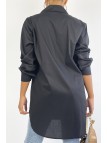 Longue chemise noire très tendance en coton - 4