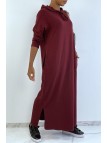 Longue robe sweat abaya bordeaux à capuche - 3