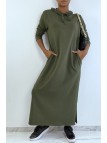 Longue robe sweat abaya kaki à capuche - 3