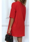 Tee-shirt oversize rouge tendance, écriture "D/or", manche mi-longue - 4
