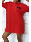 Tee-shirt oversize rouge tendance, écriture "D/or", manche mi-longue - 8