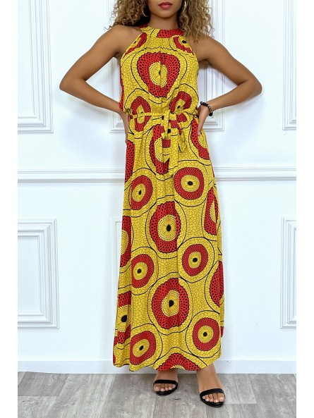 Longue robe jaune et rouge motif africain très chic et tendance - 2