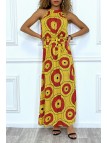 Longue robe jaune et rouge motif africain très chic et tendance - 2
