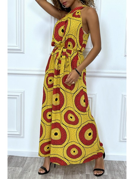 Longue robe jaune et rouge motif africain très chic et tendance - 3