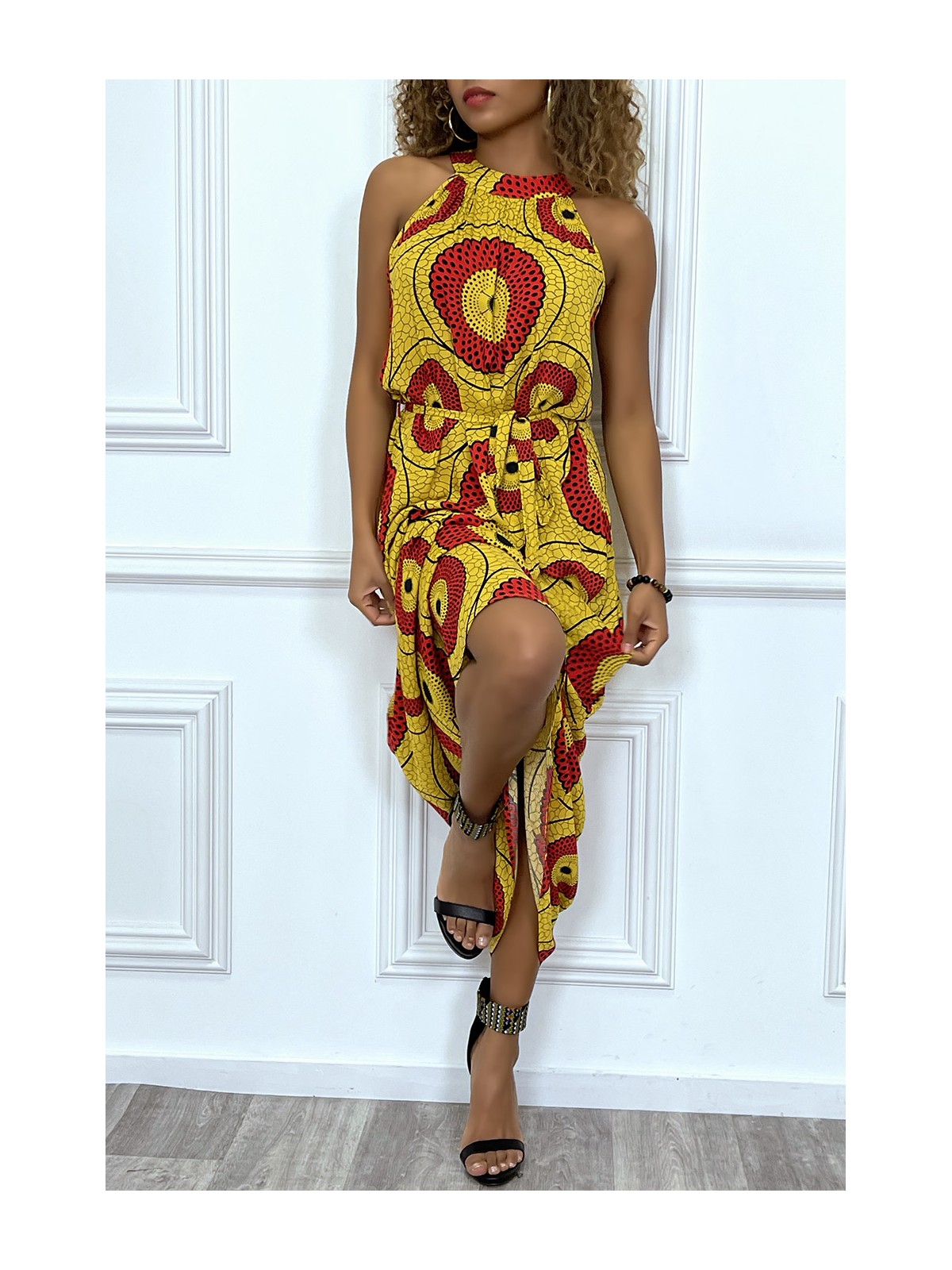 Longue robe jaune et rouge motif africain très chic et tendance - 5