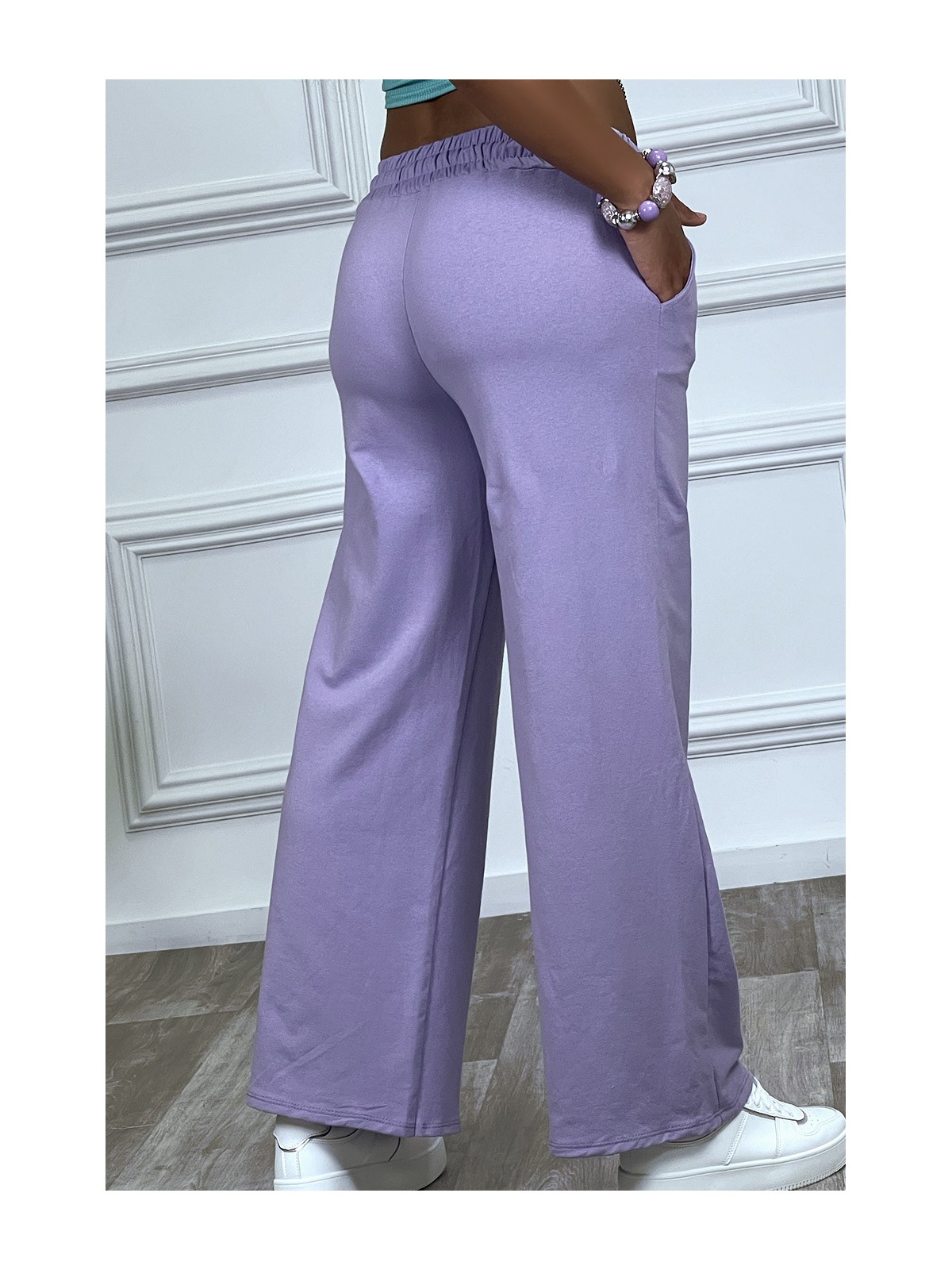 Pantalon jogging violet à élastique - 1