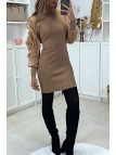 Robe pull taupe avec manches en tulle - 2
