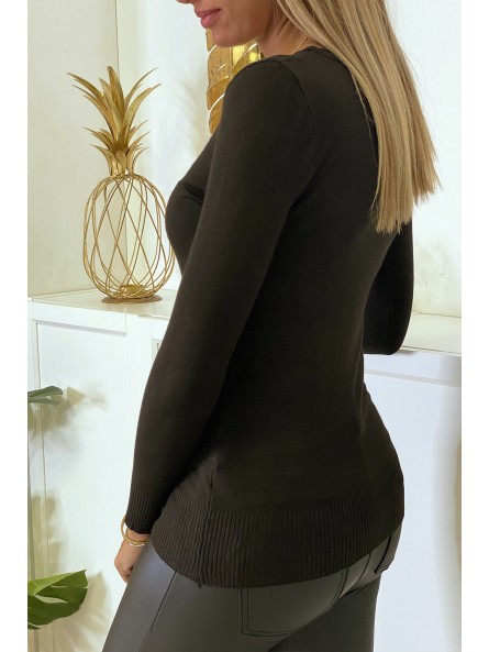 Gilet marron en maille tricot très extensible et très doux - 4