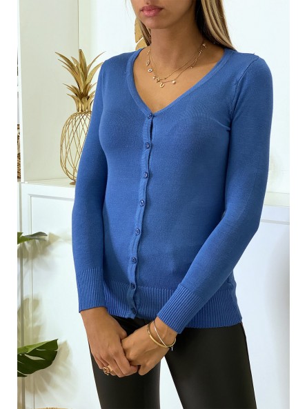 Gilet indigo en maille tricot très extensible et très doux - 2