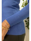 Gilet indigo en maille tricot très extensible et très doux - 4