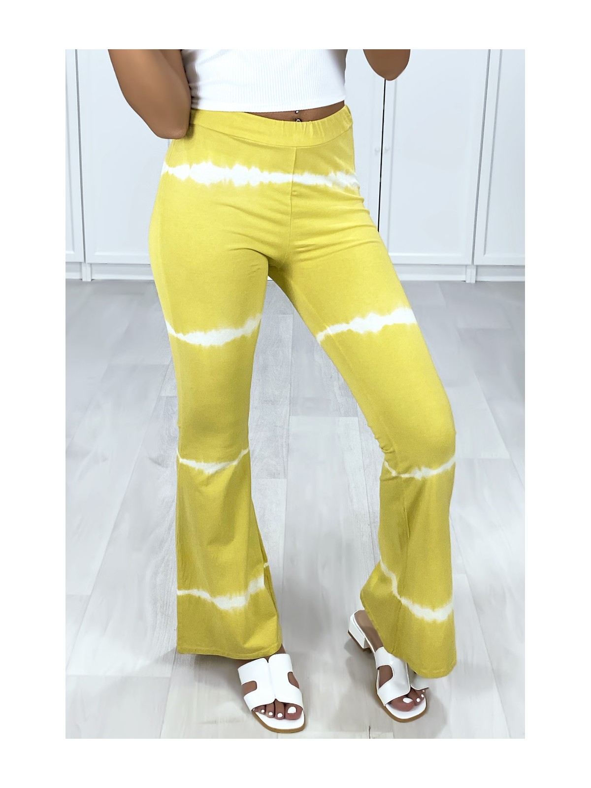 Pantalon patte d'eph moutarde motif tie & dye - 2