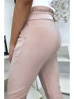 Pantalon slim taille haute en rose avec poche boutons et ceinture - 7