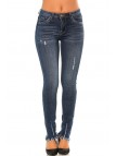 Pantalon jeans slim Bleu écorché sur le bas. PTL-S2607 - 1