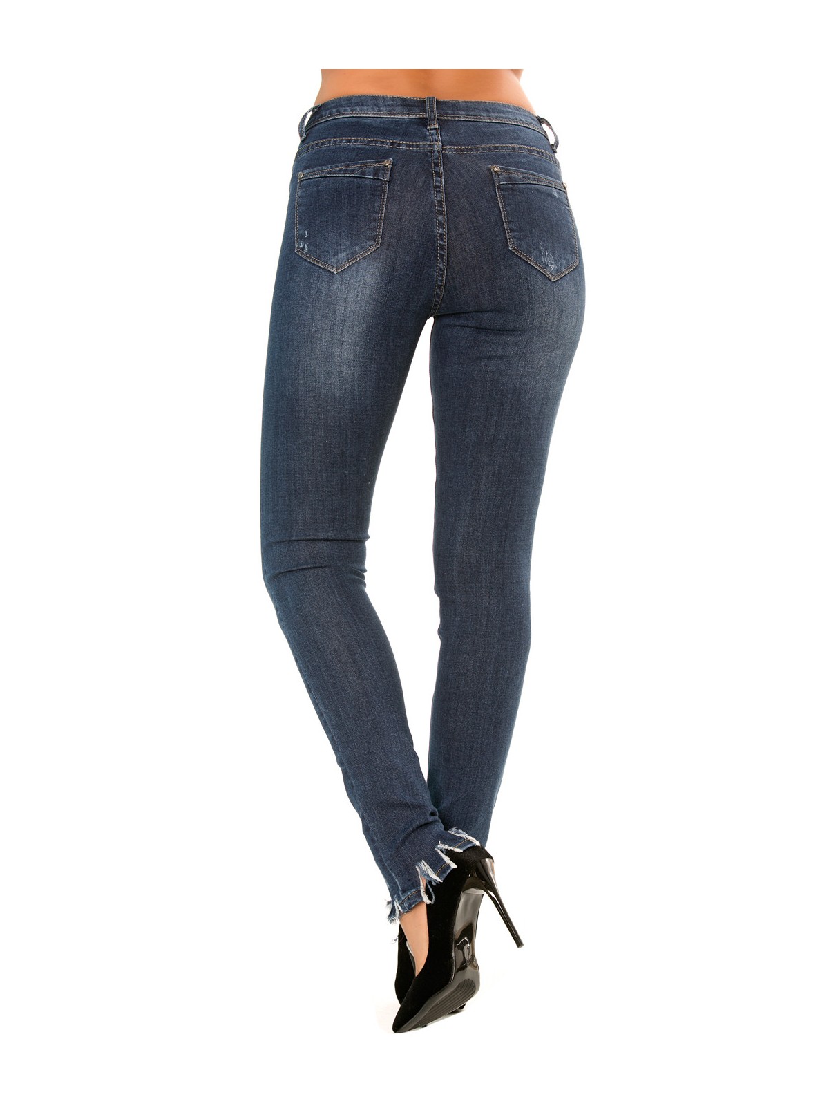 Pantalon jeans slim Bleu écorché sur le bas. PTL-S2607 - 9