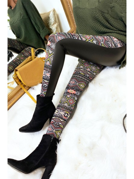 Leggings d'hiver coloré en Jaune et noir, motifs fantaisie et sky derrière. Style fashion. 148-3 - 4