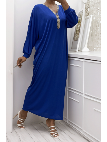 Abaya royal à encolure de strass et manches longues - 1
