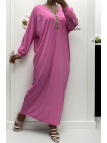 Abaya fuchsia à encolure de strass et manches longues - 3