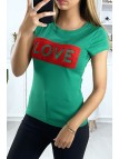 T-shirt vert avec écriture Love - 1