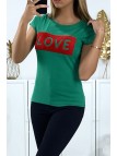 T-shirt vert avec écriture Love - 3