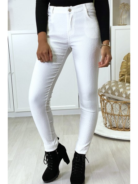 Pantalon slim blanc motif python avec 5 poches - 1
