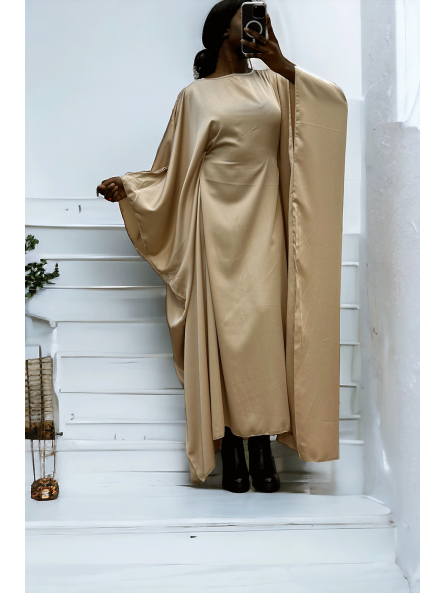 Abaya satiné beige over-size (36-52) avec élastique intérieur pour un effet ajusté   - 1