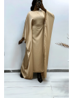 Abaya satiné beige over-size (36-52) avec élastique intérieur pour un effet ajusté   - 2